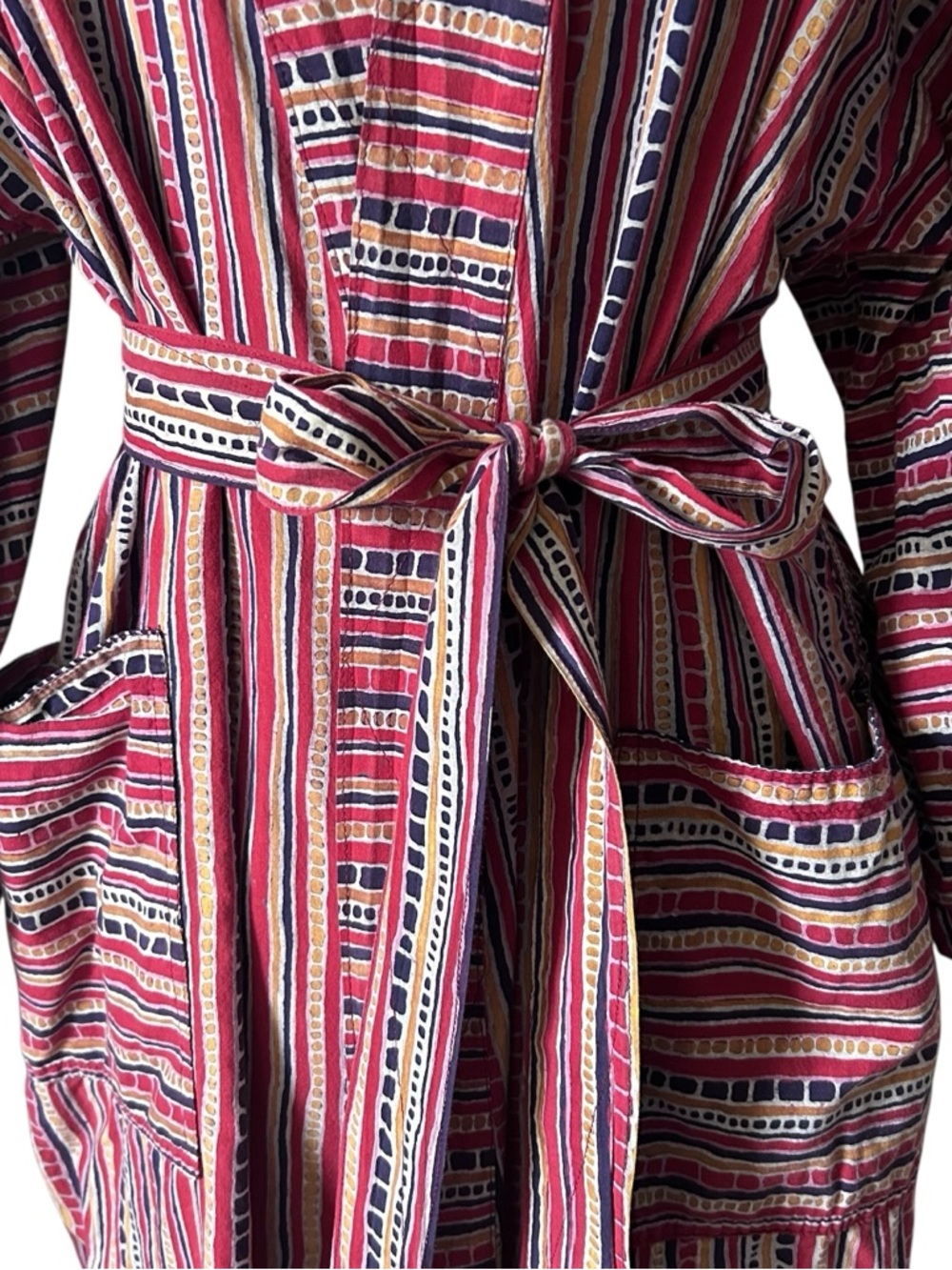 Vintage Batik Tribal Print Cotton Light weight Bath Robe with Belt - One Size - Picture 7 of 9